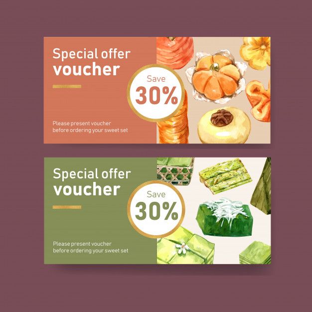 Free Vector Thai Sweet Voucher Design With Pudding Layered Jelly Illustration Watercolor
